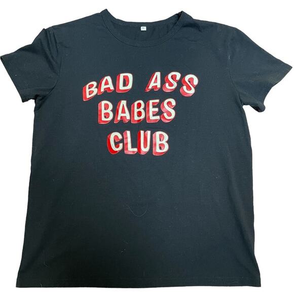 Bad A@@ Babes Club Basic Shirt UNISEX L Black Short Sleeve Graphic Tee Simple - Picture 1 of 4